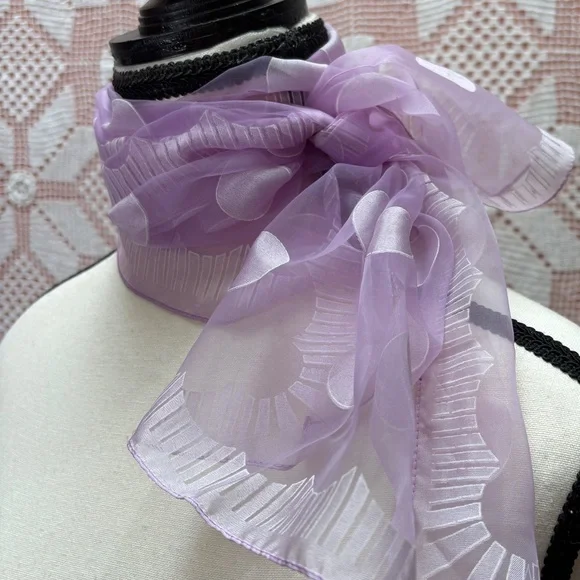 Vintage Lavender Sheer Polka Dot Scarf Japan - Picture 5 of 7